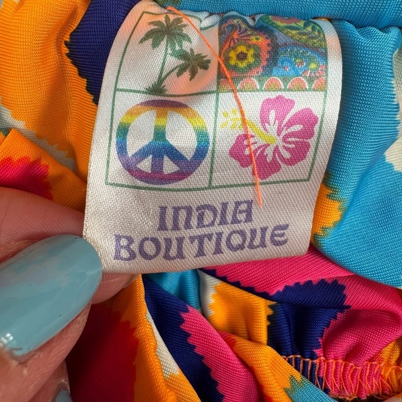 India Boutique Strapless Stretch Maxi Dress Womens One Sz Multicolored Tie Waist - Picture 3 of 10